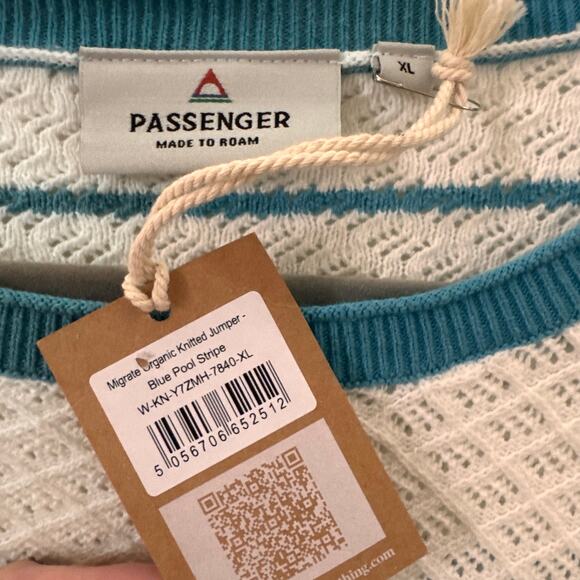 NWT Passenger Clothing Migrate Organic Knitted Jumper Sweater Blue Stripe XL - Picture 10 of 12